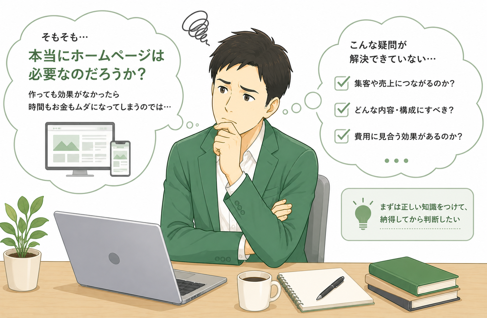 ホームページの必要性を考えている人のイメージ